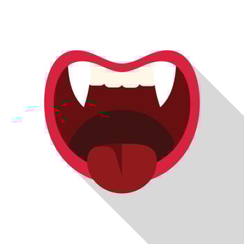Open vampire mouth showing tongue and fangs, halloween illustration vector