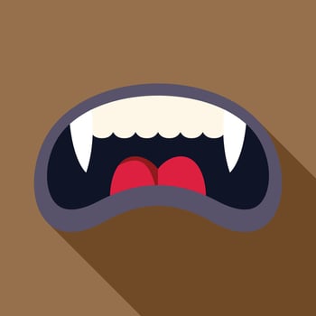 Scary monster mouth showing tongue and teeth with brown background vector