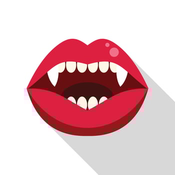 Red vampire lips showing fangs and teeth biting in flat design style vector