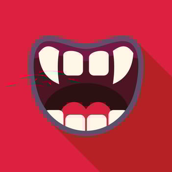 Open mouth showing fangs and tongue on red background vector