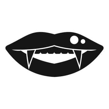 Vampire lips showing fangs and piercing, sensual and spooky halloween icon vector