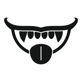 Scary vampire showing tongue and teeth, simple black and white icon vector