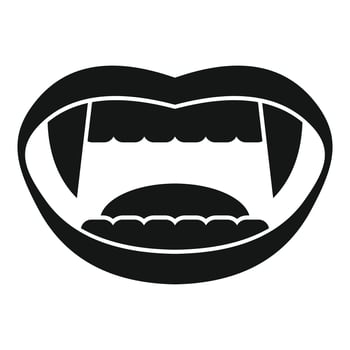 Vampire showing fangs and tongue, simple black and white icon vector