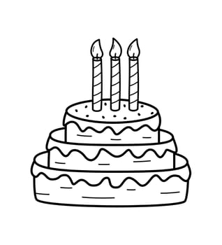Birthday cake with candles doodle icon. illustration of the holiday concept, sweet dessert baking cakes and cream. Isolated on white. vector