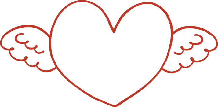 Retro Heart with Wings Doodle Outline png