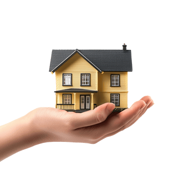 Hand holding model house presenting for home loan campaign png