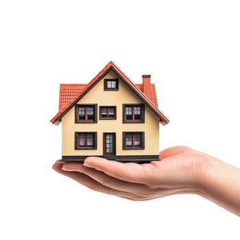 Hand holding model house presenting for home loan campaign on transparent background. png