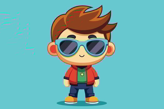Cute boy face with sunglass character illustration vector