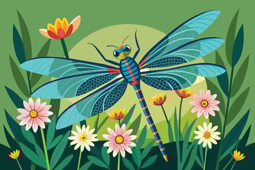 adragonfly resting on awildflower illustration vector