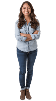 a woman in jeans and a shirt standing with her arms crossed png