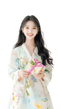 a woman in a traditional korean dress holding a gift png