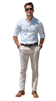 a man in a white shirt and tan pants png
