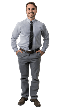 a man in a tie and shirt standing with his hands on his hips png