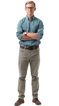 Stylish Man Wearing Glasses with a Strong, Cross-Armed Pose png