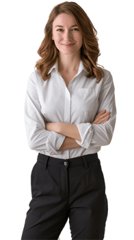 Professional Business Woman in a White Shirt and Black Pants png