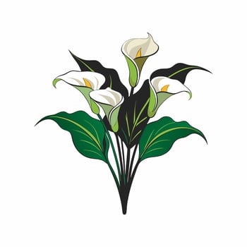 A bouquet of white calla lilies on a white background vector