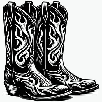 Classic Cowboy Boots with Flaming Patterns Western Style Illustration vector
