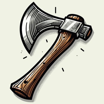 Colorful Vintage Illustration of a Sharp Battle Axe with Wooden Handle and Metal Blade in Engraved Style vector