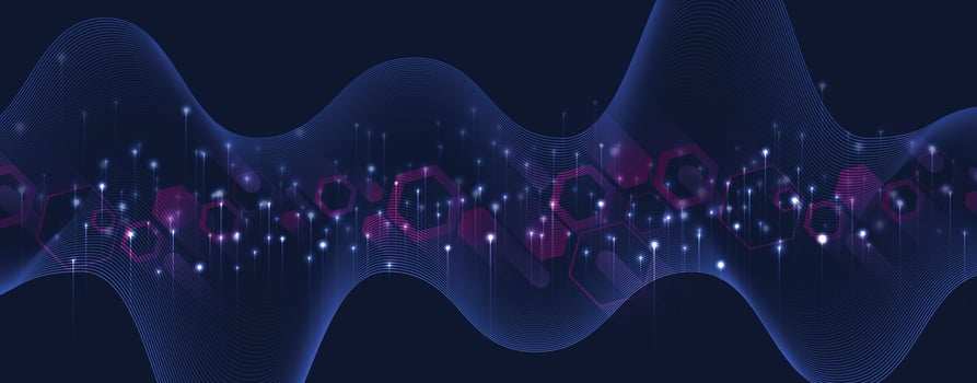 Abstract digital light ray technology background with glowing particles vector
