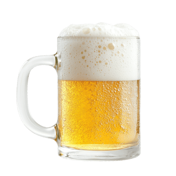 A refreshing glass of golden beer with frothy foam on top. png