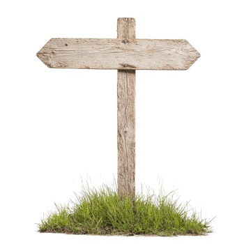 A vintage wooden signpost surrounded by lush grass, ideal for travel and direction themes. png