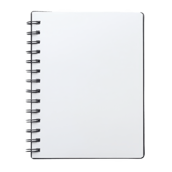 Blank notebook with spiral binding, perfect for creative ideas or note-taking. png