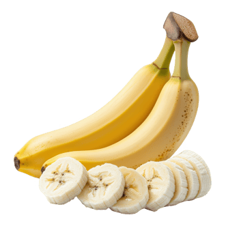 Fresh bananas displayed with slices, perfect for health and nutrition themes. png