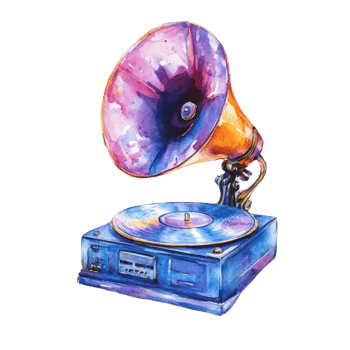 Watercolor Painting of a Vintage Gramophone Player png