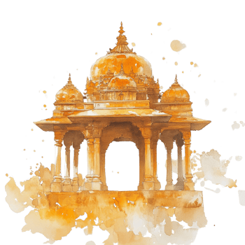 Golden Architectural Watercolor Painting of an Indian Pavilion png