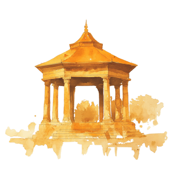 Watercolor Painting of an Ancient Octagonal Pavilion png