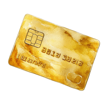 Watercolor Painting Of A Golden Credit Card. isolated png