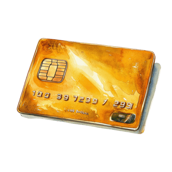 Watercolor Painting of a Golden Credit Card. cut out png