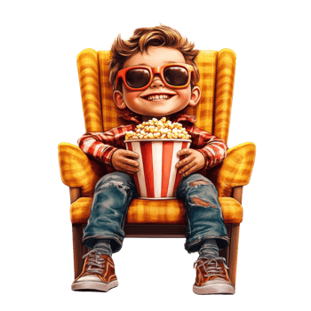 Happy Child Enjoying Popcorn in a Chair png