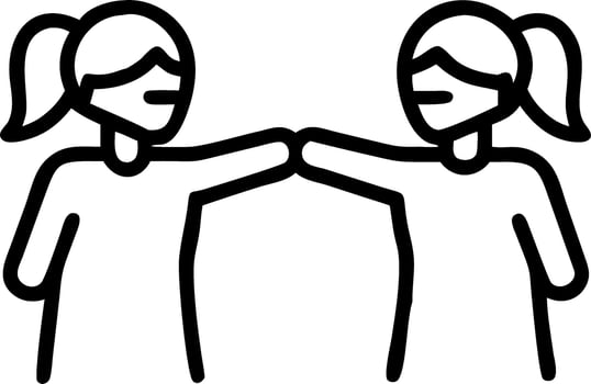 Diverse multiracial fit girls friends wearing face masks give elbow bump showing friendship and social distancing happy interaction among friends Set 3 vector