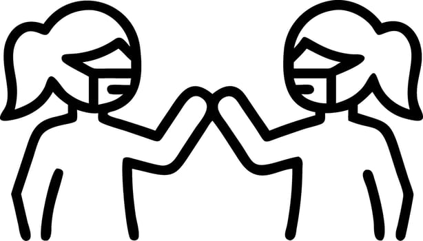 Diverse multiracial fit girls friends wearing face masks give elbow bump showing friendship and social distancing happy interaction among friends Set 5 vector