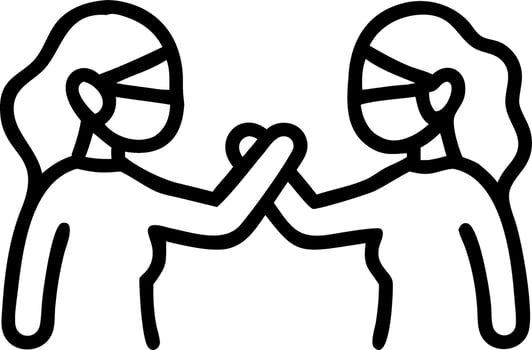Diverse multiracial fit girls friends wearing face masks give elbow bump showing friendship and social distancing happy interaction among friends Set 2 vector