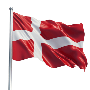 A Danish flag billows on a flagpole against a black background png