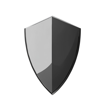 A grayscale metallic shield displays protection png