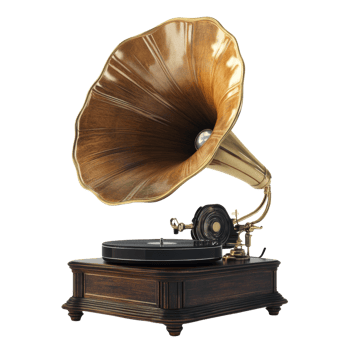 Antique Gramophone With Wooden Horn And Dark Wood Base png