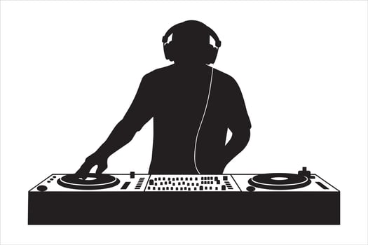 DJ with Headphones and Turntables Illustration vector