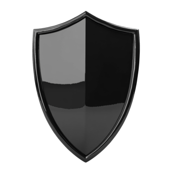 A glossy black shield on a black background png