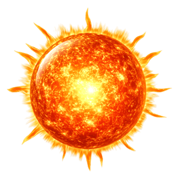 Bright Fiery Sun Illustration with Radiant Energy and Texture Details png
