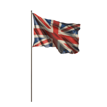 A British Flag Waving on a Pole Against a Black Background png