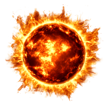Fiery Sun with Explosive Flames and Brilliant Radiance png