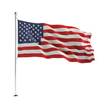 American Flag Waving on a Flagpole Against Black Background png