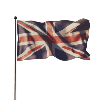 A British Flag Waves on a Flagpole Against a Black Background png