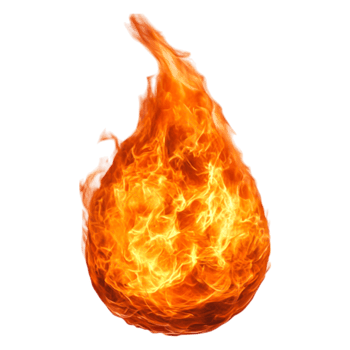 Bright Orange Flame with Lively Movement on Transparent png