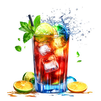 Refreshing Cocktail with Ice and Citrus Fruits Splashing Water png