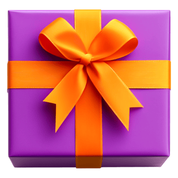 Purple Gift Box with Bright Orange Ribbnd Bow Decoration png