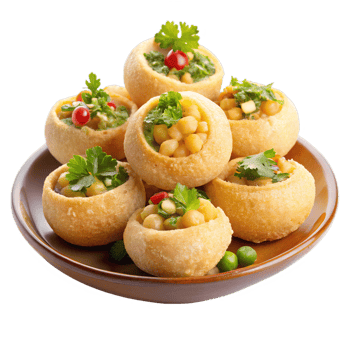 Delicious Indian Pani Puri, a vibrant street food delight. png